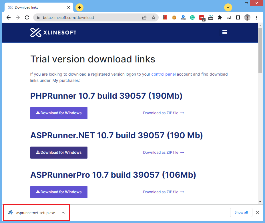 Download progress