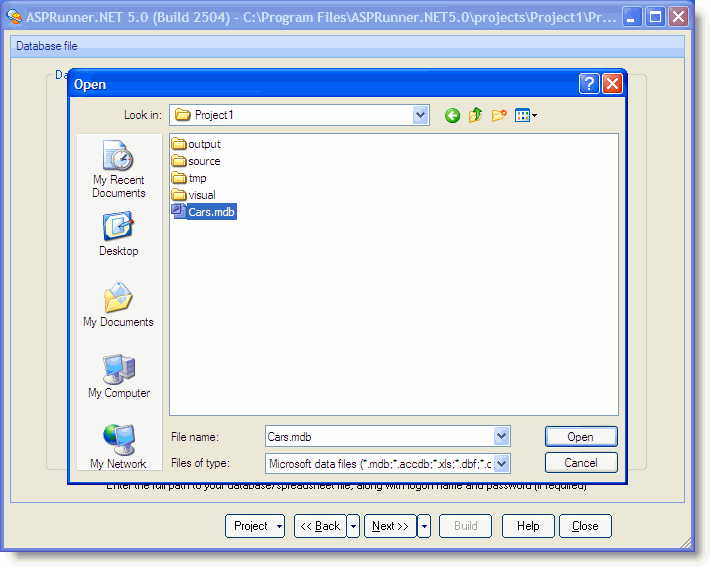 Select your database file
