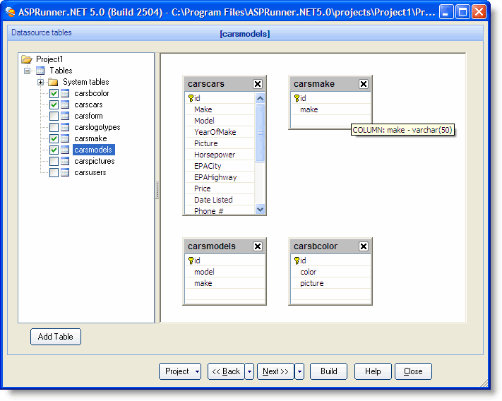Select datasource table