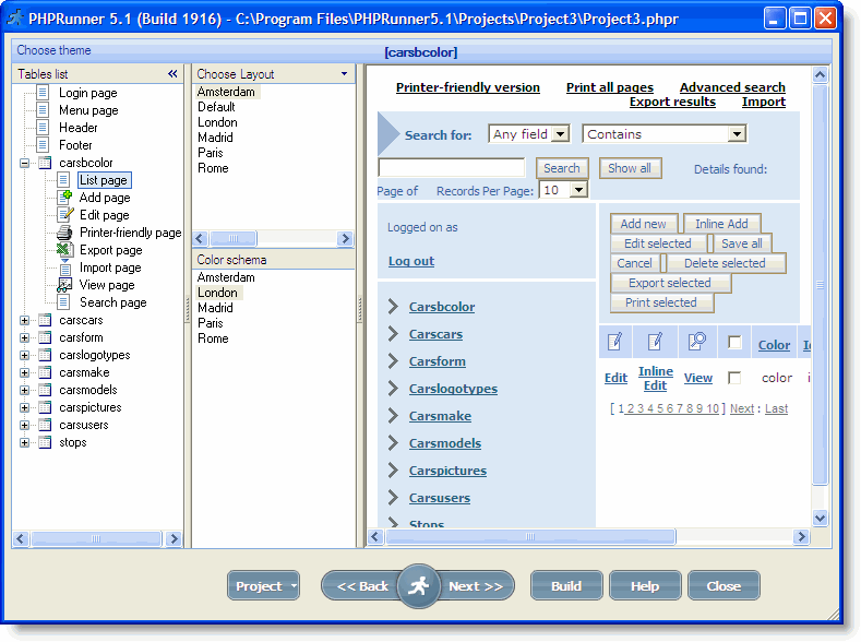 Choose layout and color schema